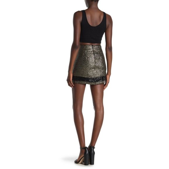 Wildfox Border Stripe Sequin Mini Skirt Gold sz M - Picture 3 of 6